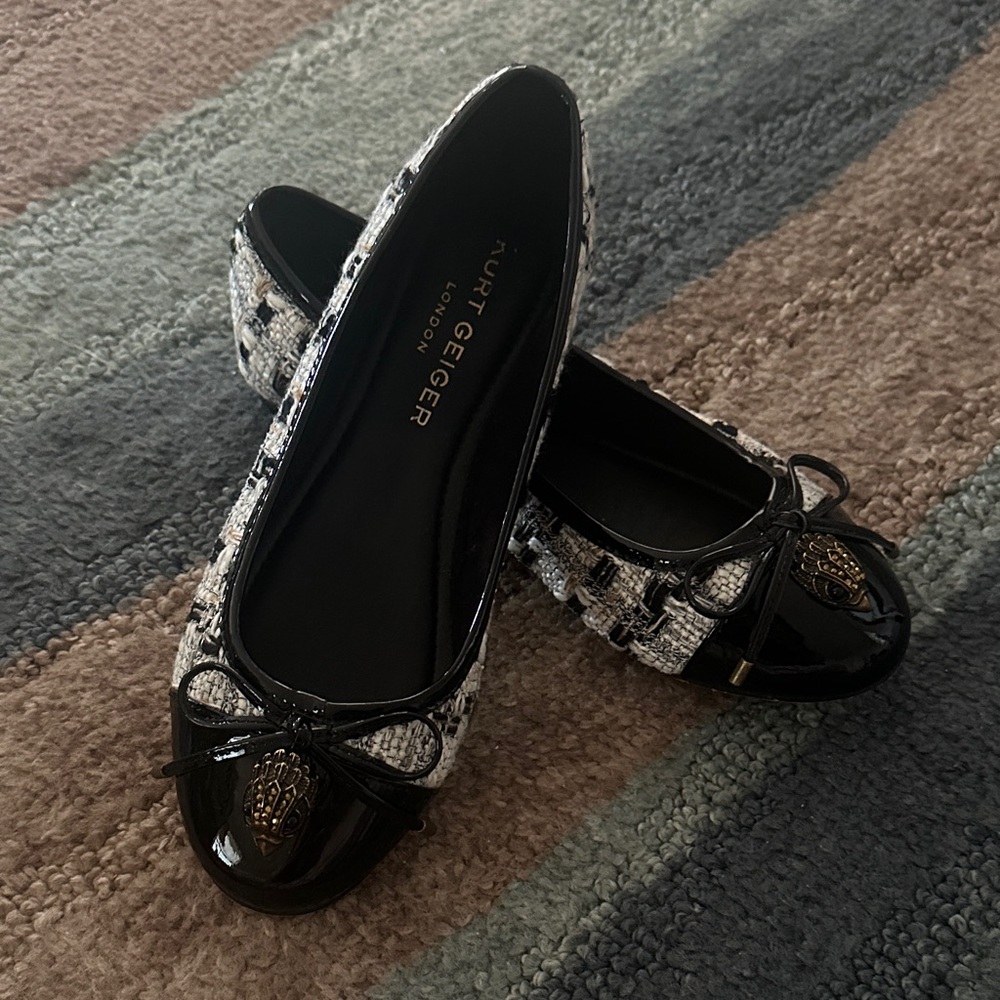 Kurt Geiger Black and White Tweed Flats
